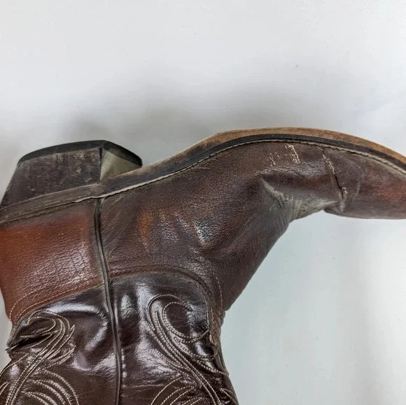 Laredo Vintage Mens 10 D Leather Western Cowboy Boots  Pointed Toe Embroidered - Picture 11 of 16